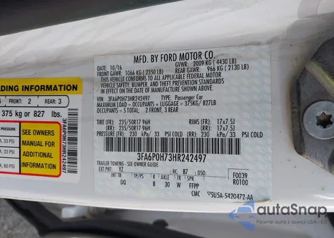 2017 Ford Fusion Se from USA, damaged, VIN 3FA6P0H73HR242497